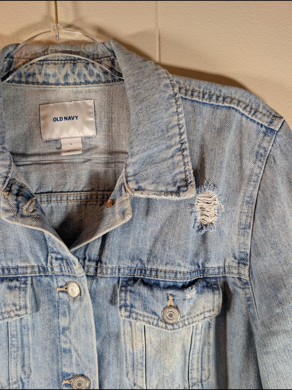 DISTRESSED Jean Jacket Old Navy  Light Wash Denim Jacket Women’s Large Y2k 90s